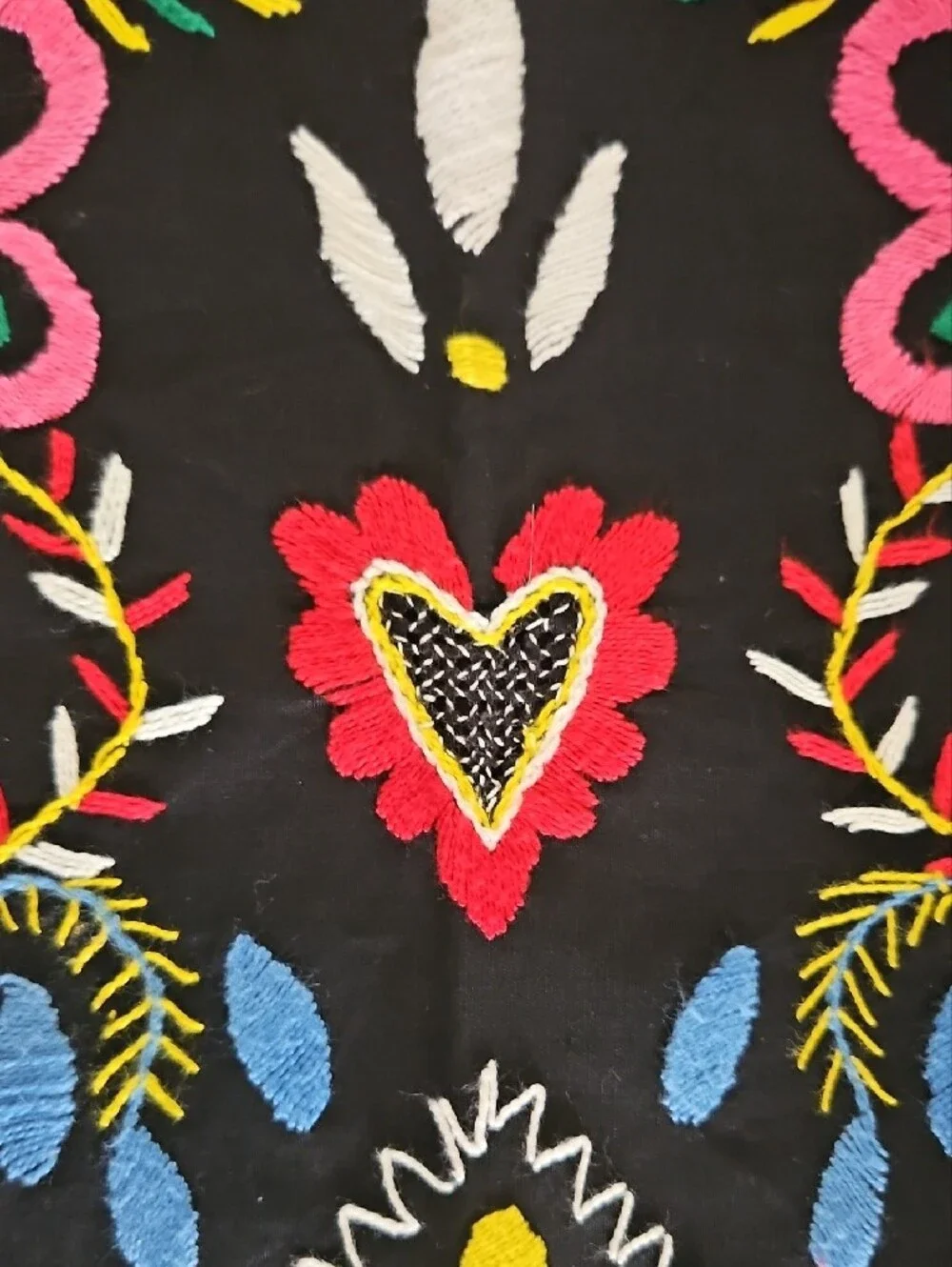 Portugal Embroidered Apron Pocket Colorful Floral Stitch Portuguese